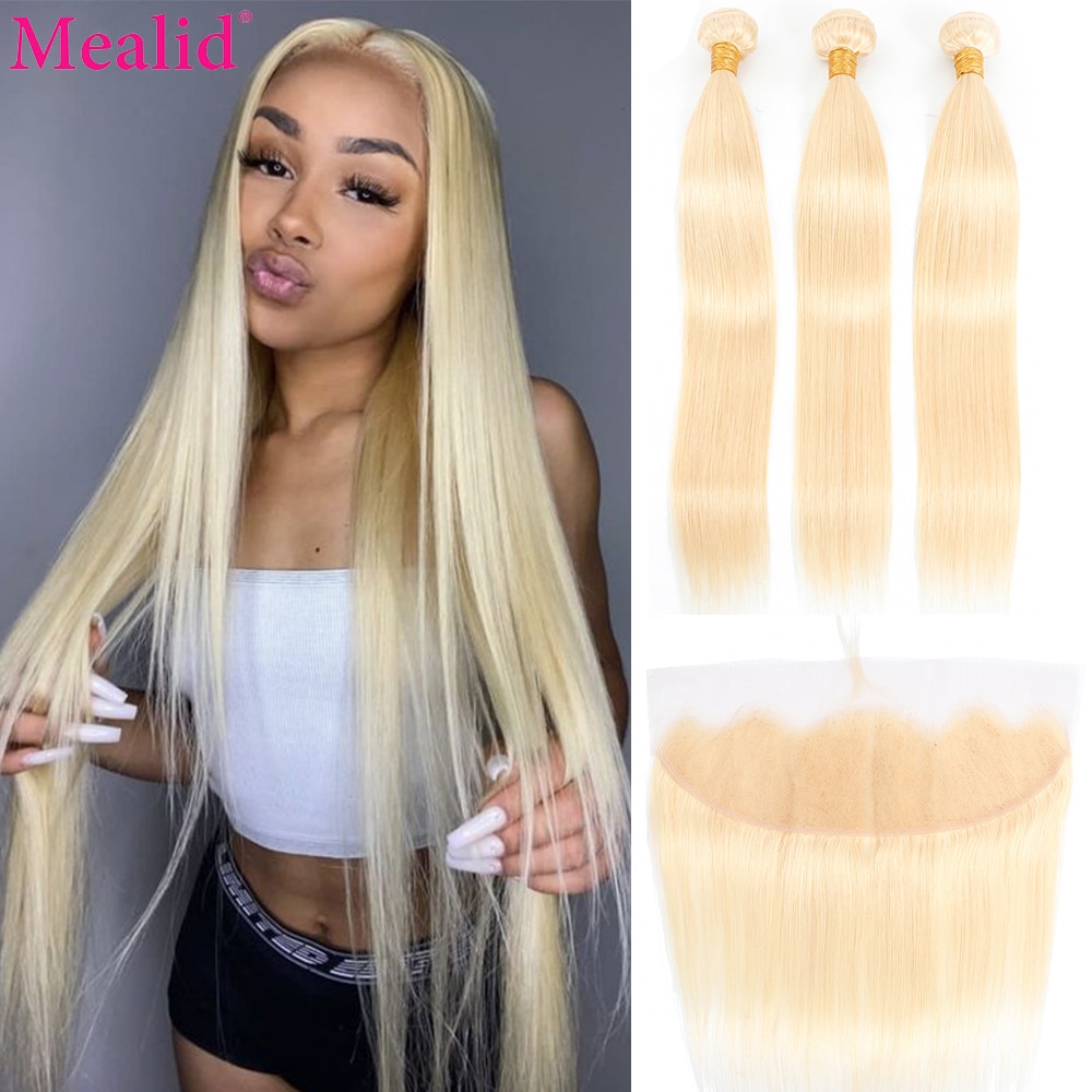 Mealid Remy 613 Blonde Human Hair Bundles With Fron..